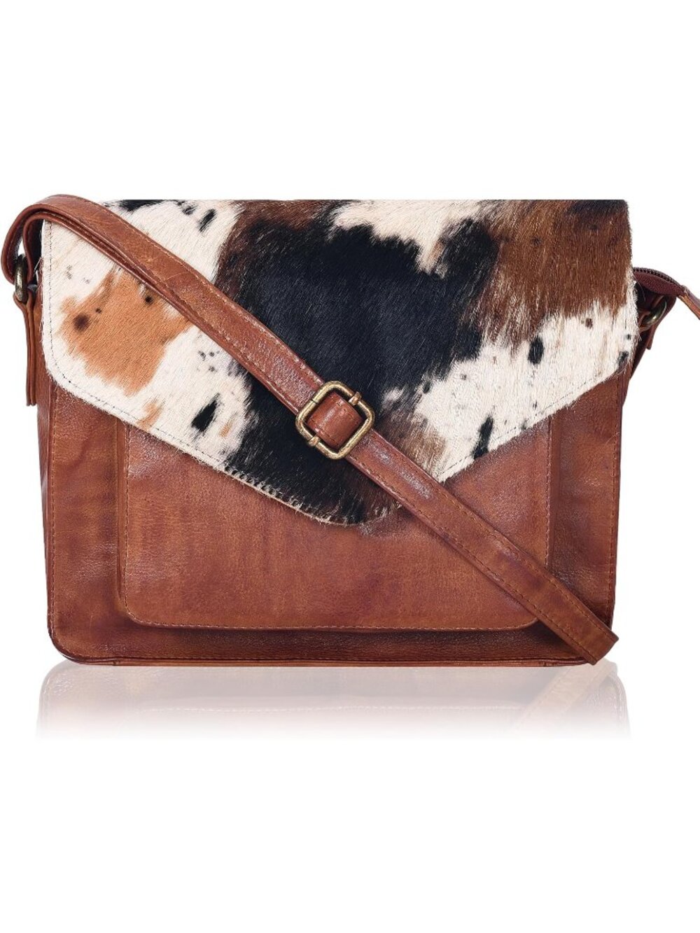 Women's Tan Spotted Genuine Leather Stylish Shoulder Crossbody Purse With Strap